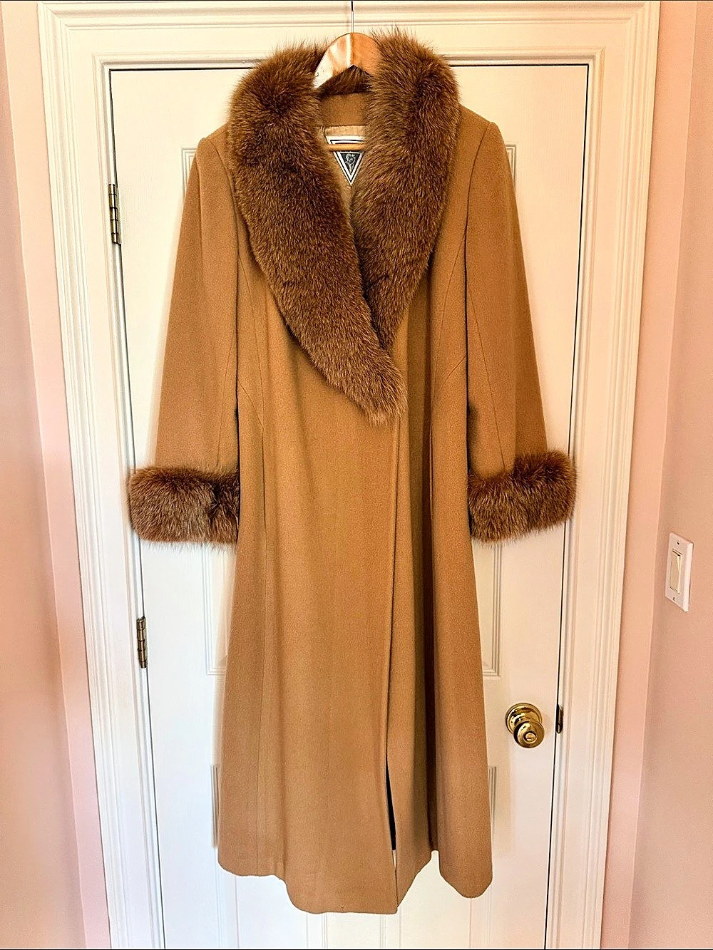 Marvin Richards Fur Collar Wool Coat Brown Size 8 Like New